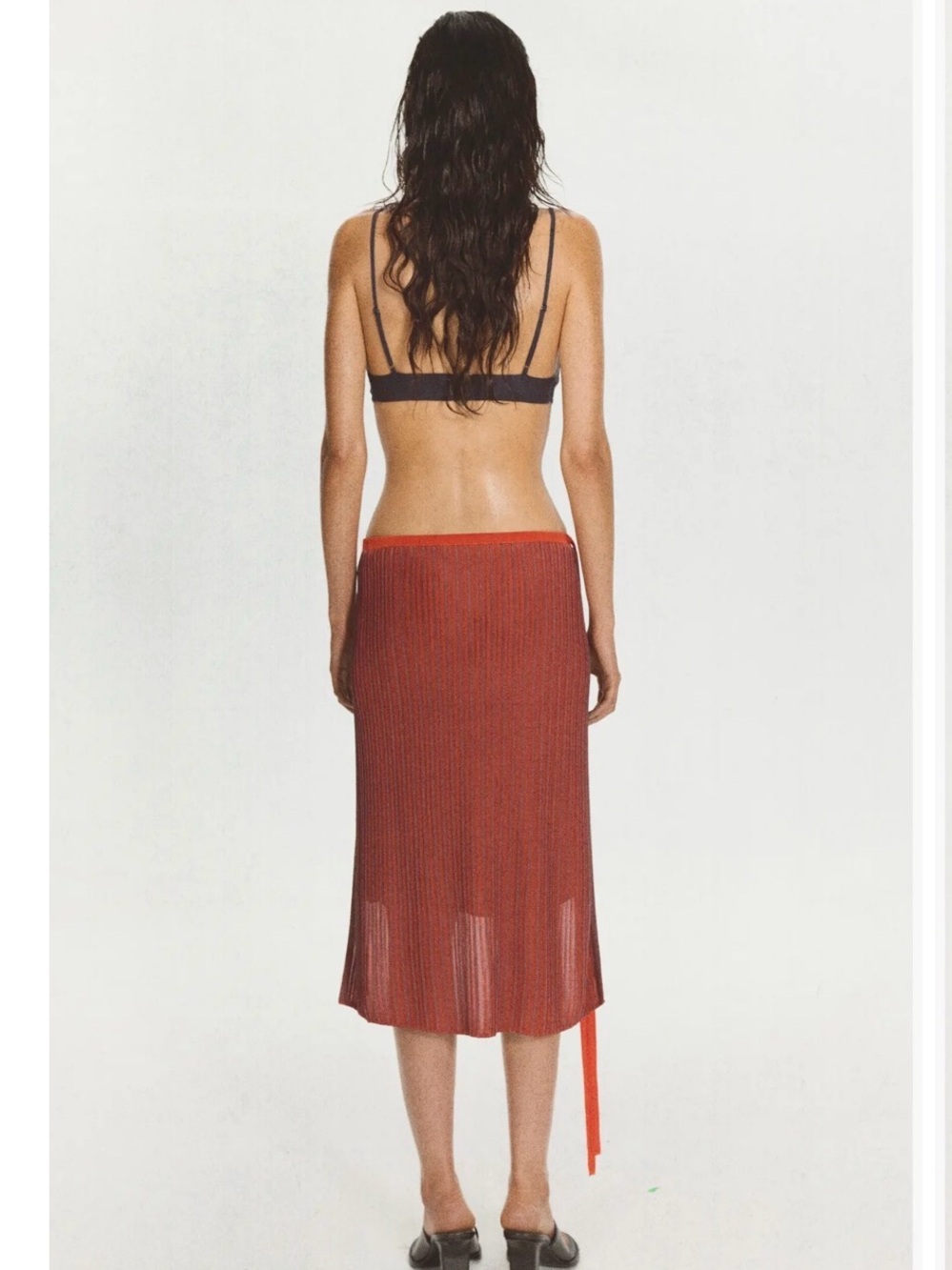 Mango x Eckhaus Latta ribbed overlay midi skirt